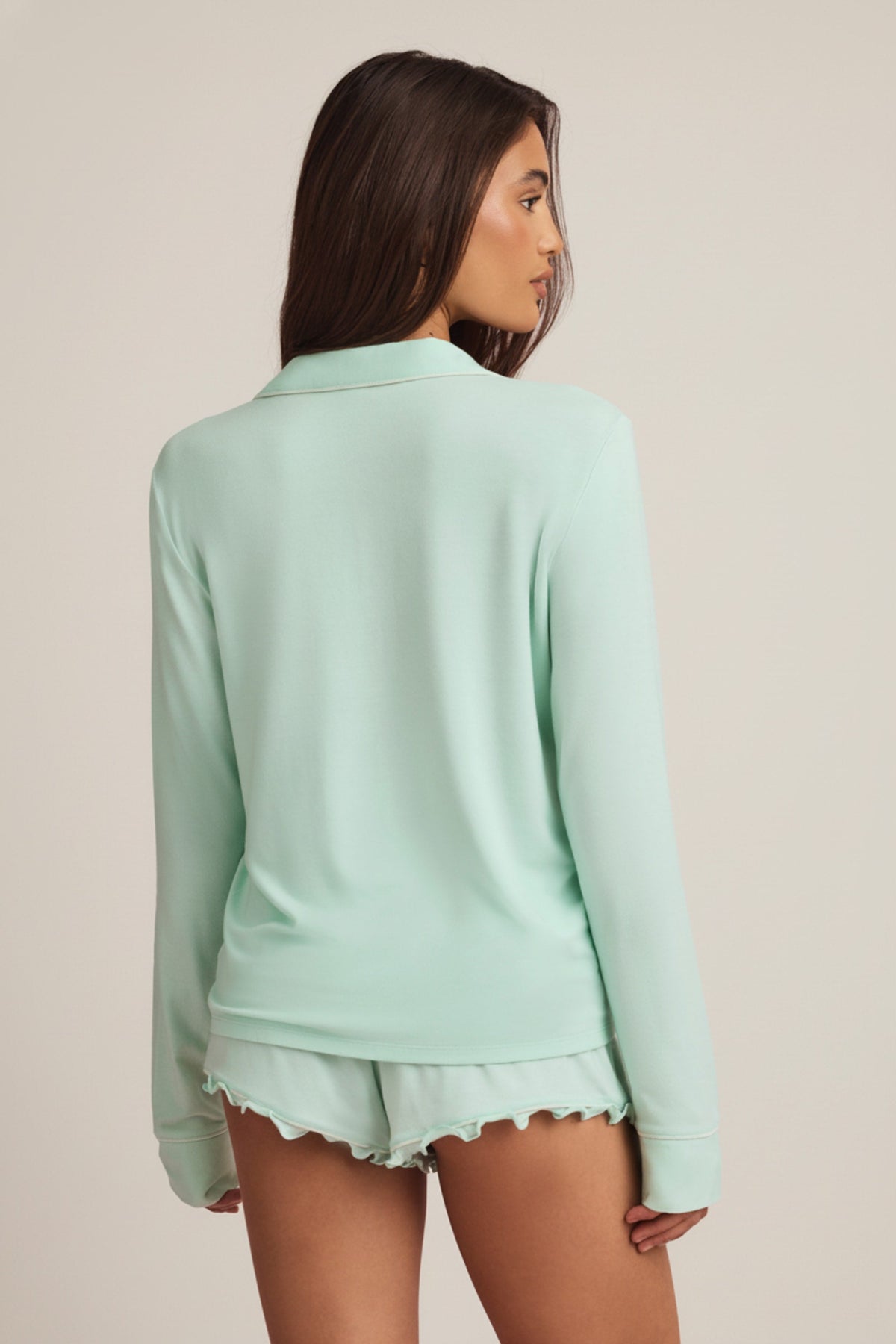Modal Ruffle-Trim Pyjama Shorts in Mint