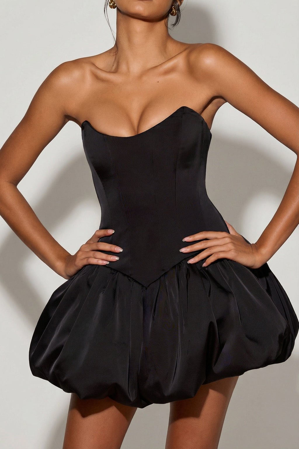 Lace-Up Bubble Hem Corset Micro Mini Dress in Black