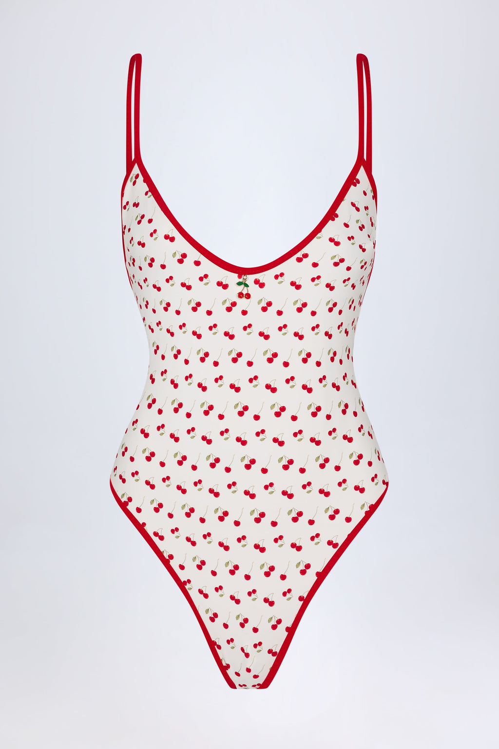 Charm-Detail Cross-Back Swimsuit in Cherry Print