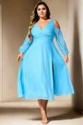 Liberty Plus Size Aqua Blue Long Sleeve Dress