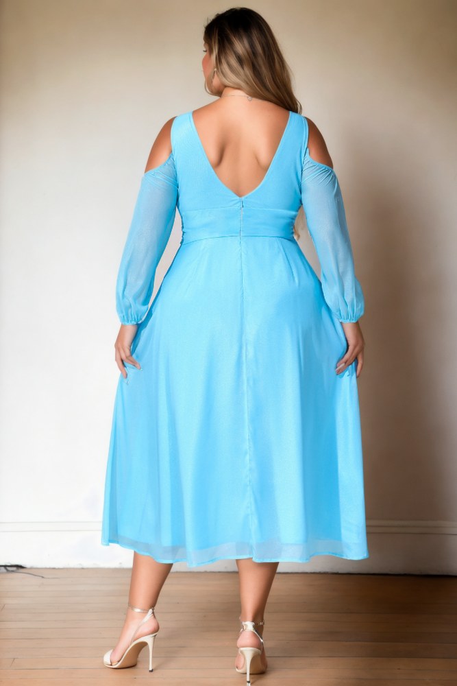 Liberty Plus Size Aqua Blue Long Sleeve Dress
