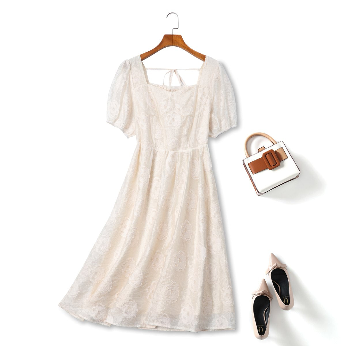 Plus Size Beige Floral Dress