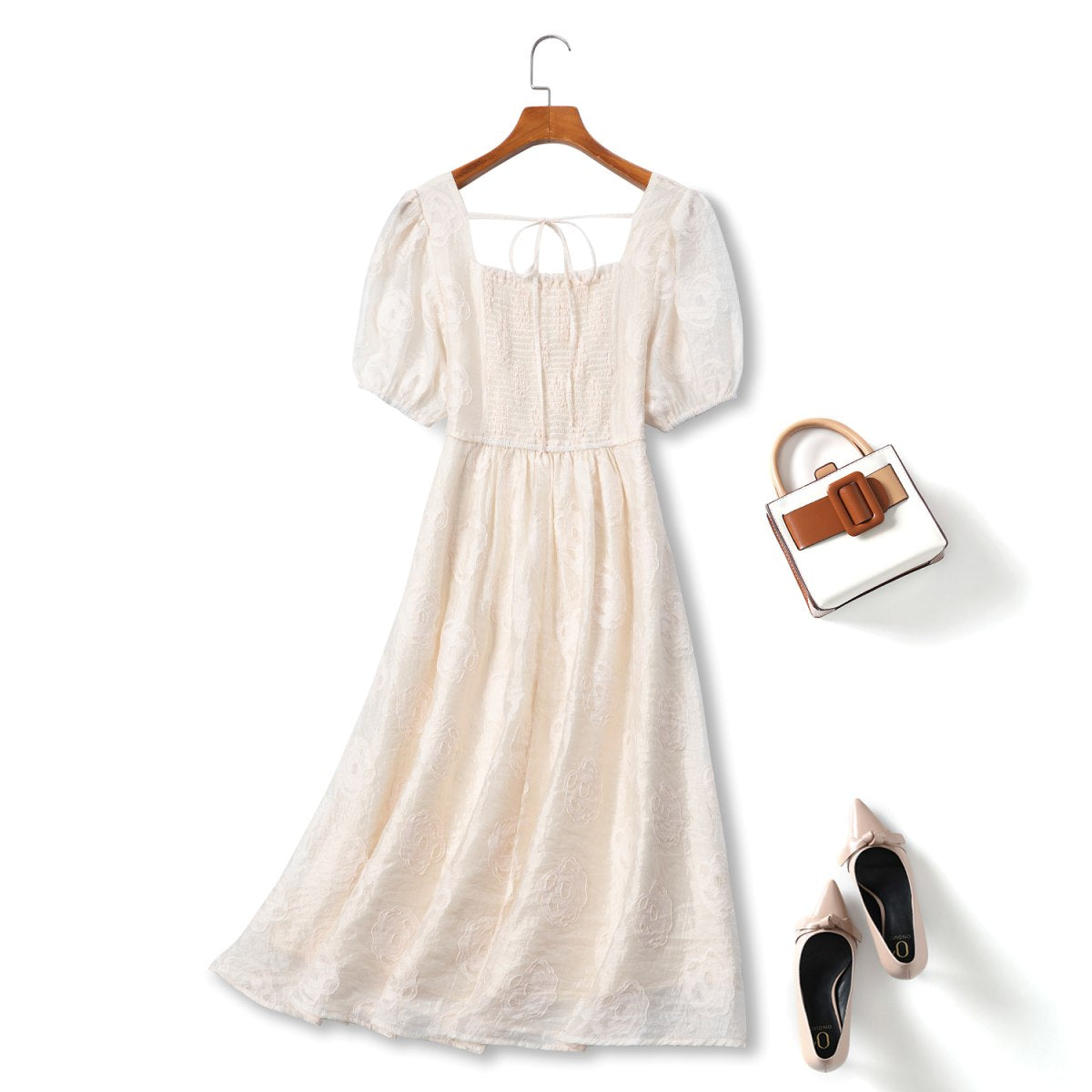 Plus Size Beige Floral Dress
