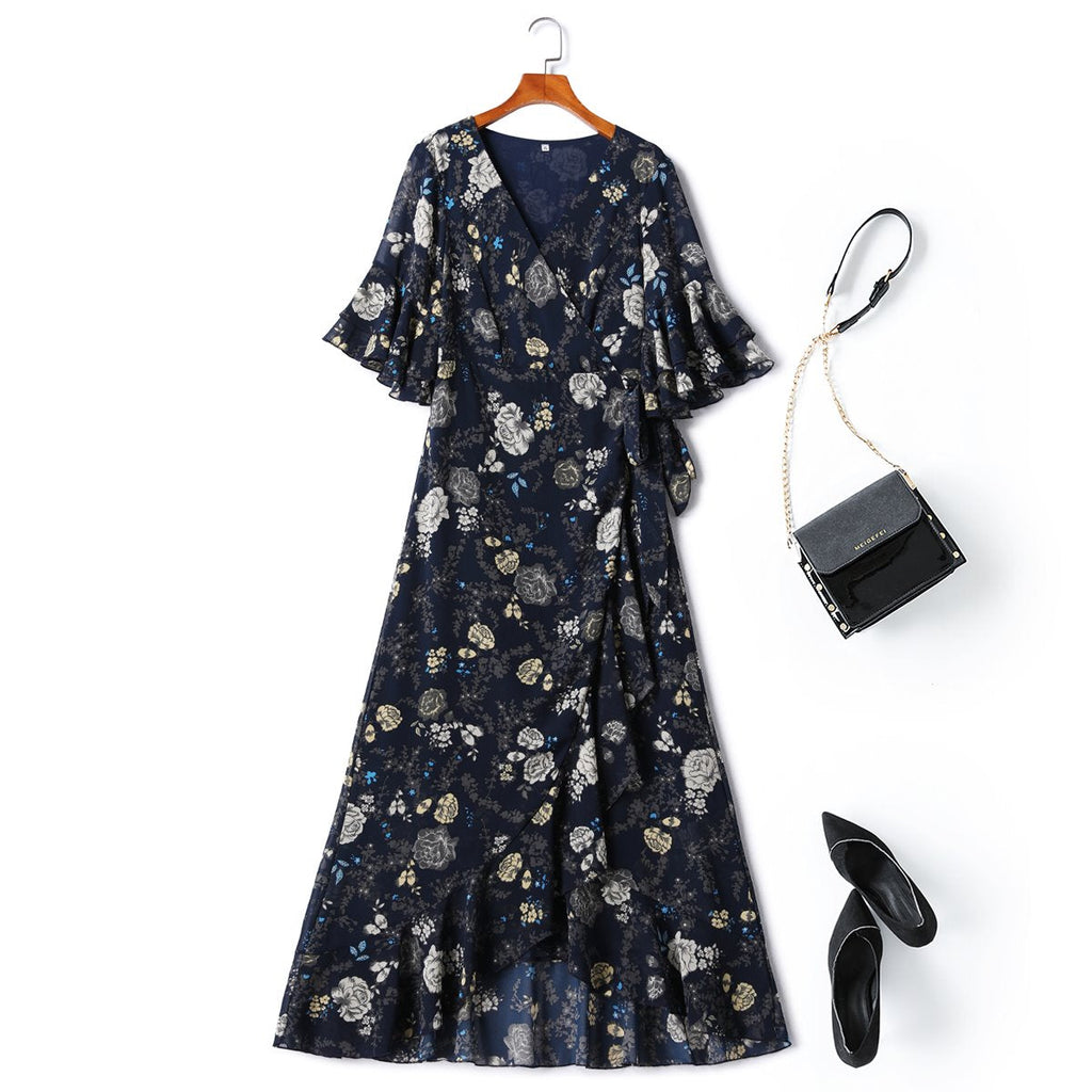 Abri Plus Size Bell Sleeve Floral Maxi Dress