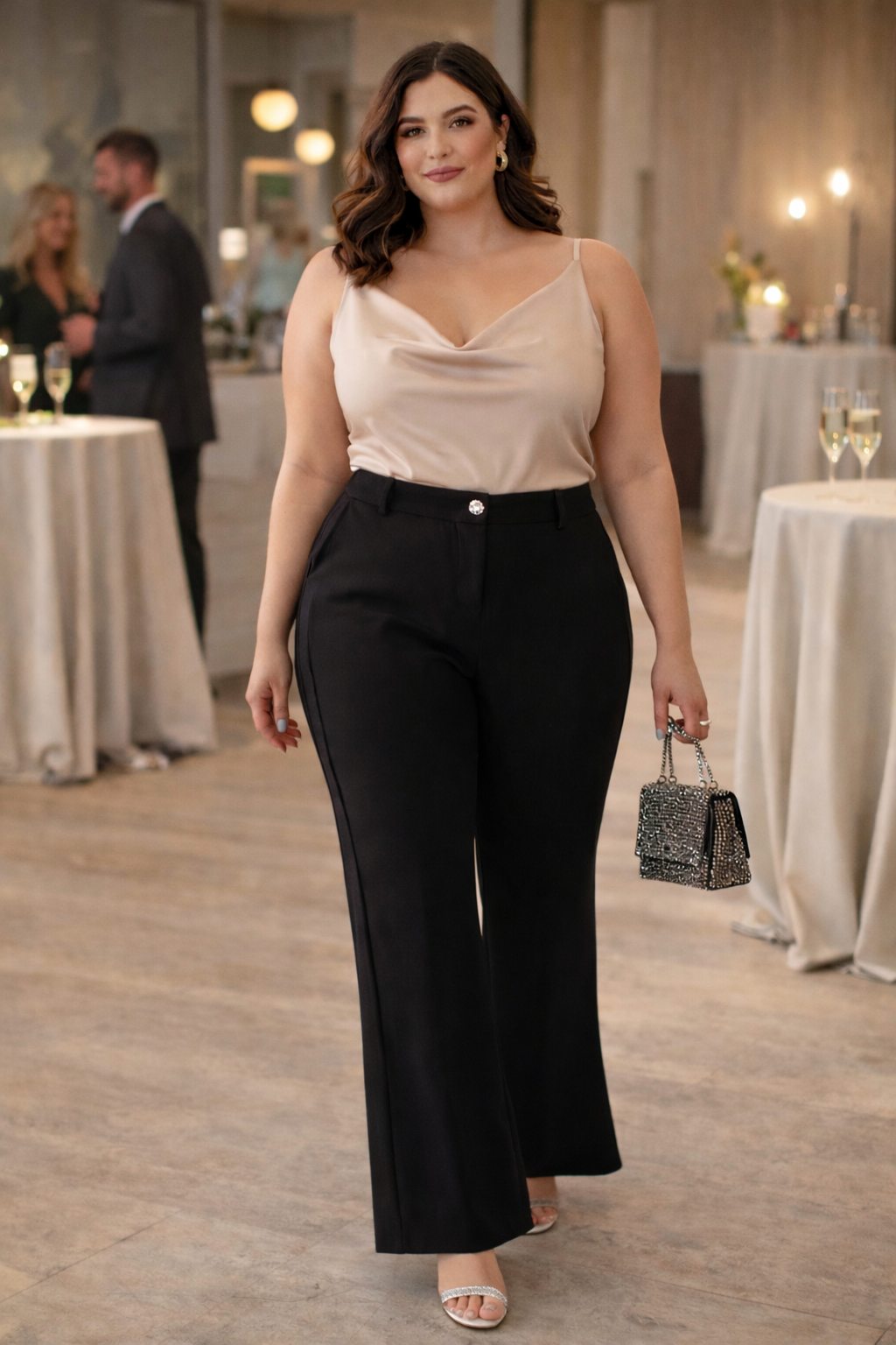 Veyra Plus Size Black High Waist Bell Bottom Trousers