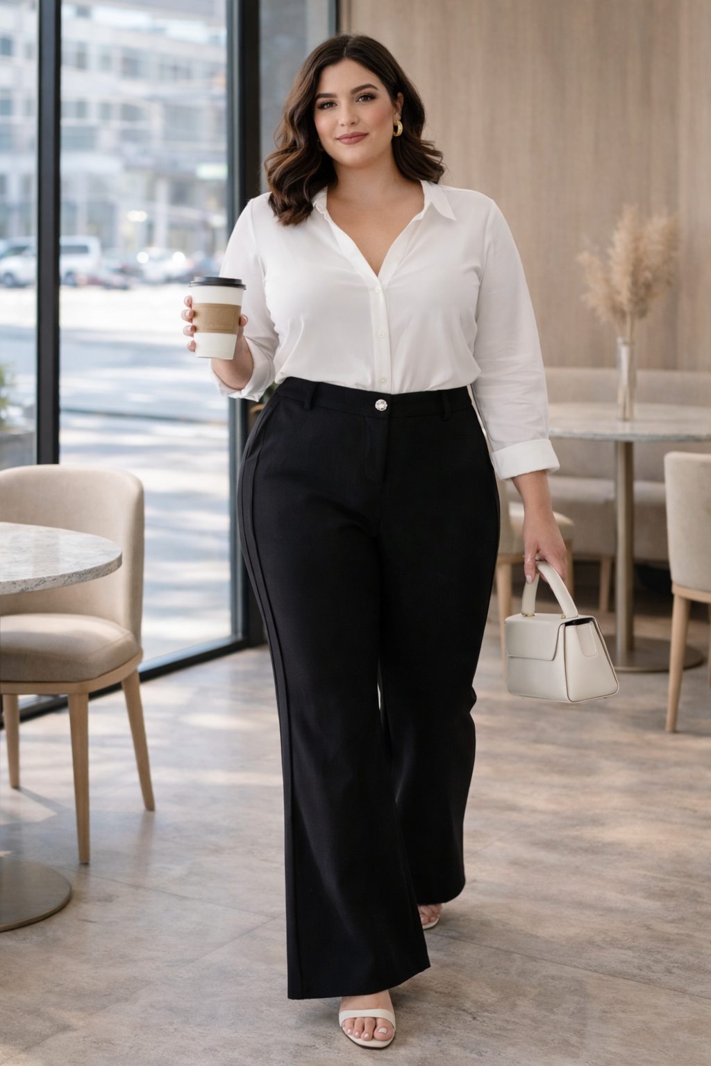Veyra Plus Size Black High Waist Bell Bottom Trousers
