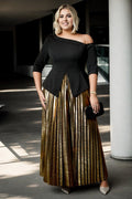 Anya Plus Size Black Blouse and Gold Skirt Formal Wear Set
