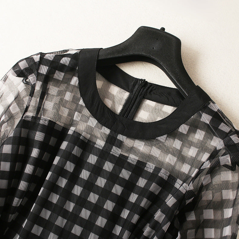 Plus Size Checks Tulle Midi Dress