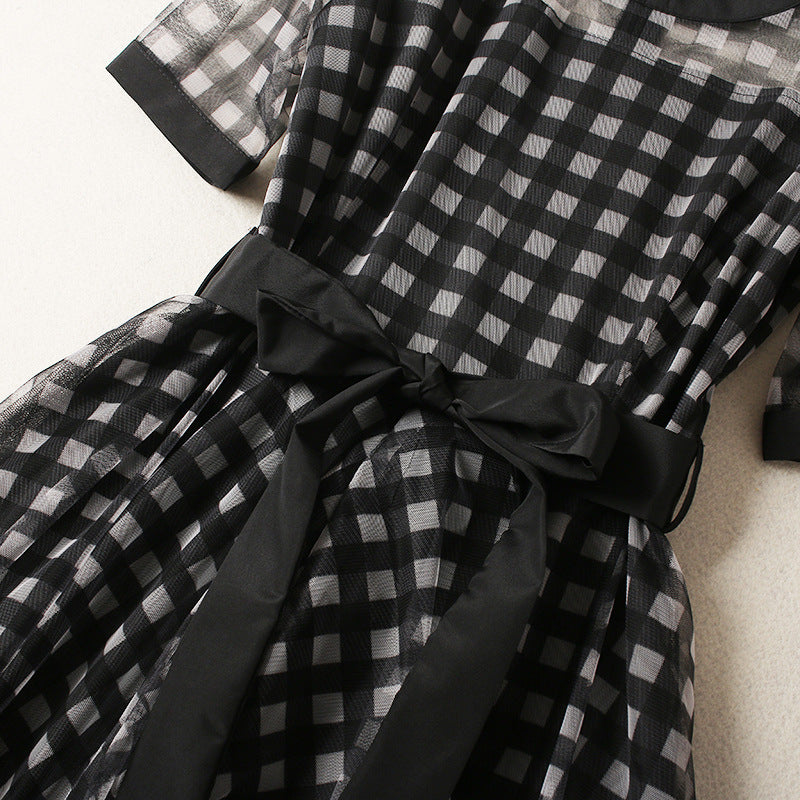 Plus Size Checks Tulle Midi Dress
