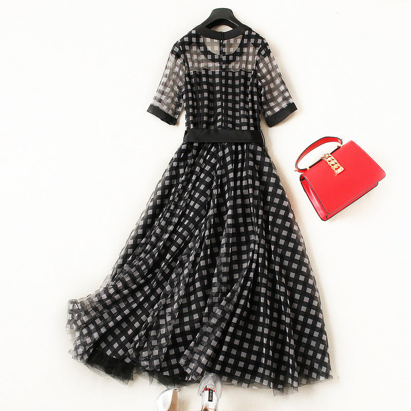 Plus Size Checks Tulle Midi Dress