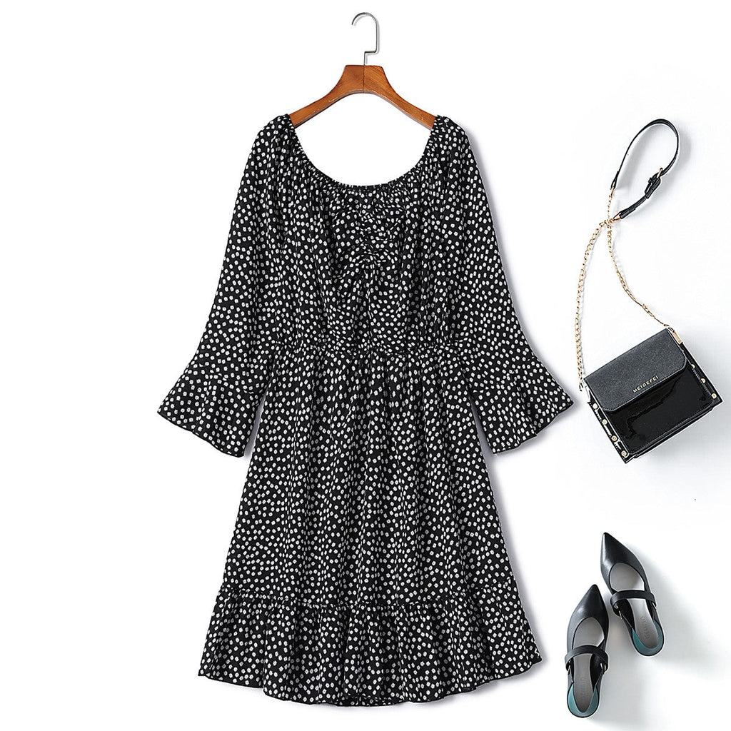 Ari Plus Size Black Ditsy Floral Off Shoulder Dress