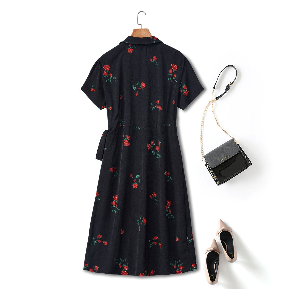 Milana Plus Size Black Floral Wrap Shirt Dress