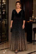 Aurelia Plus Size Black & Gold Evening Maxi Dress