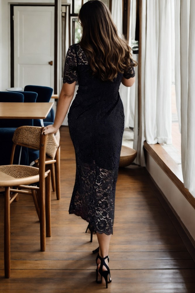 Aura Plus Size Black Lace Cocktail Dress