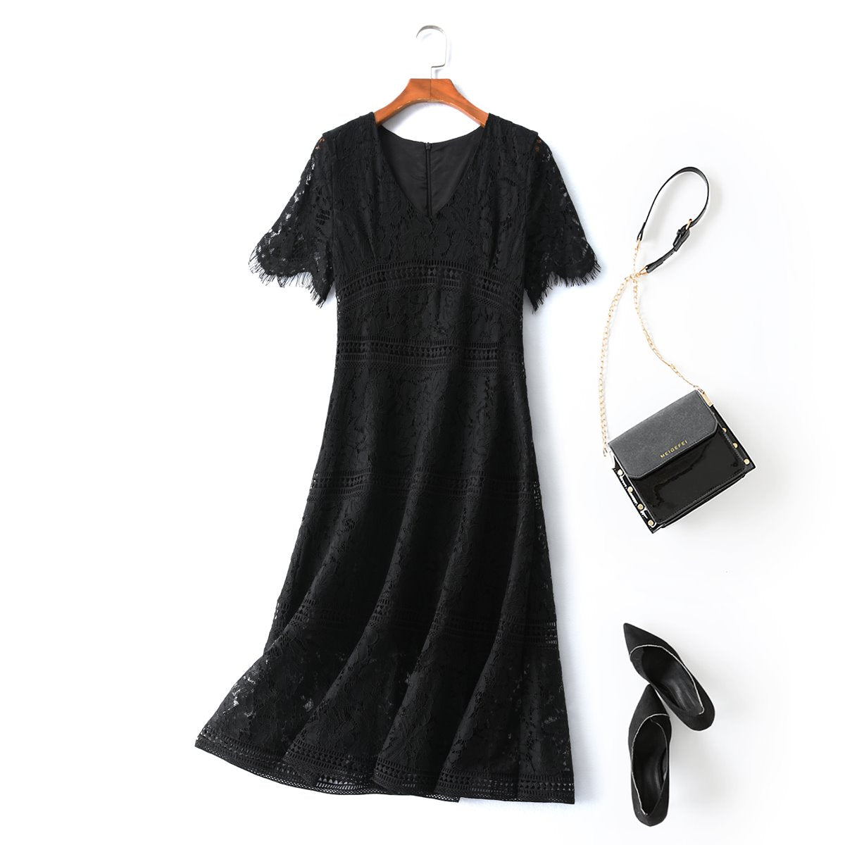 Quenna Plus Size Black Lace Formal Dress