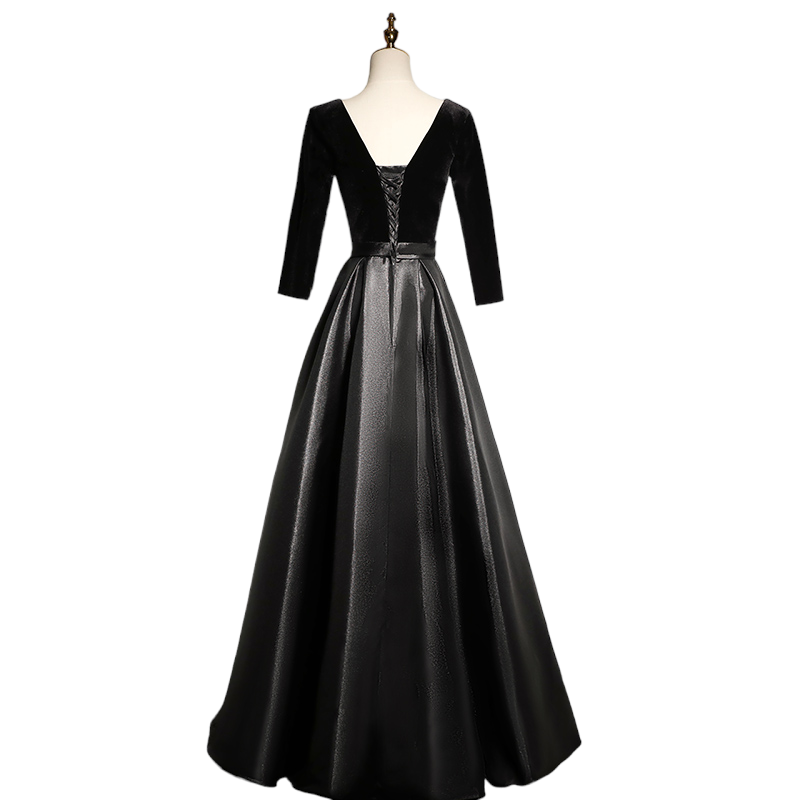 Plus Size Black A Line Mid Sleeve Evening Dress