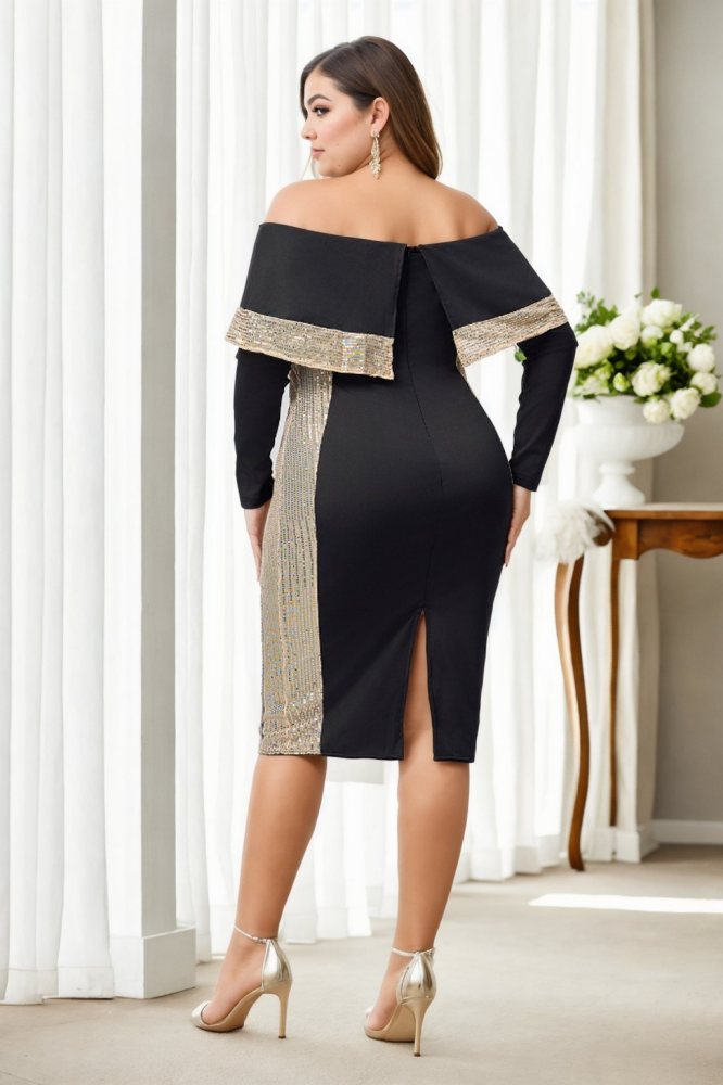Capri Plus Size Black Off Shoulder Cocktail Dress