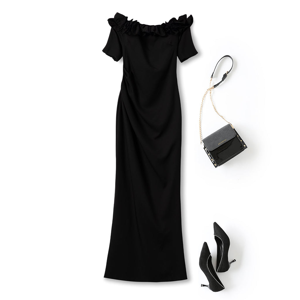 Plus Size Black Off Shoulder Fitted Evening Dress