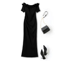 Plus Size Black Off Shoulder Fitted Evening Dress