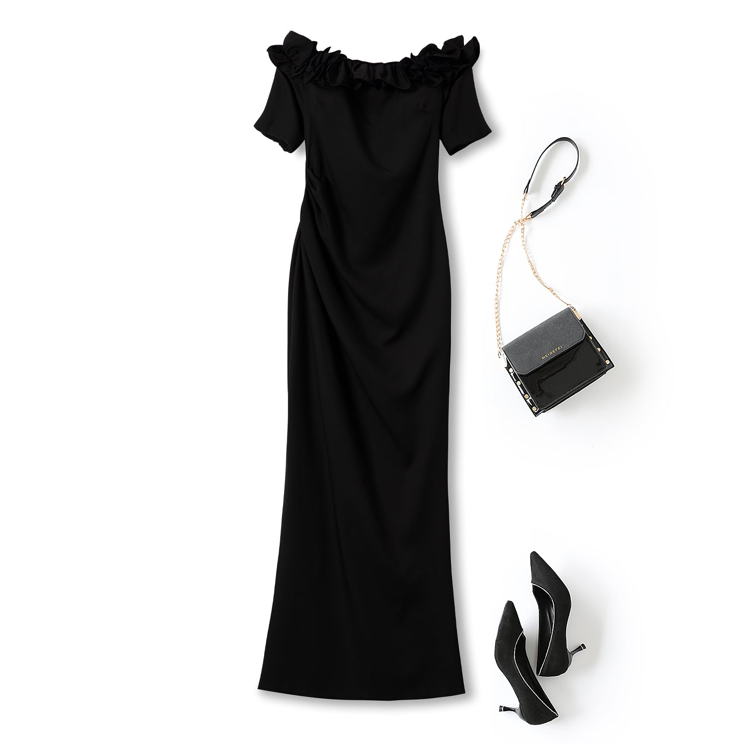 Plus Size Black Off Shoulder Fitted Evening Dress