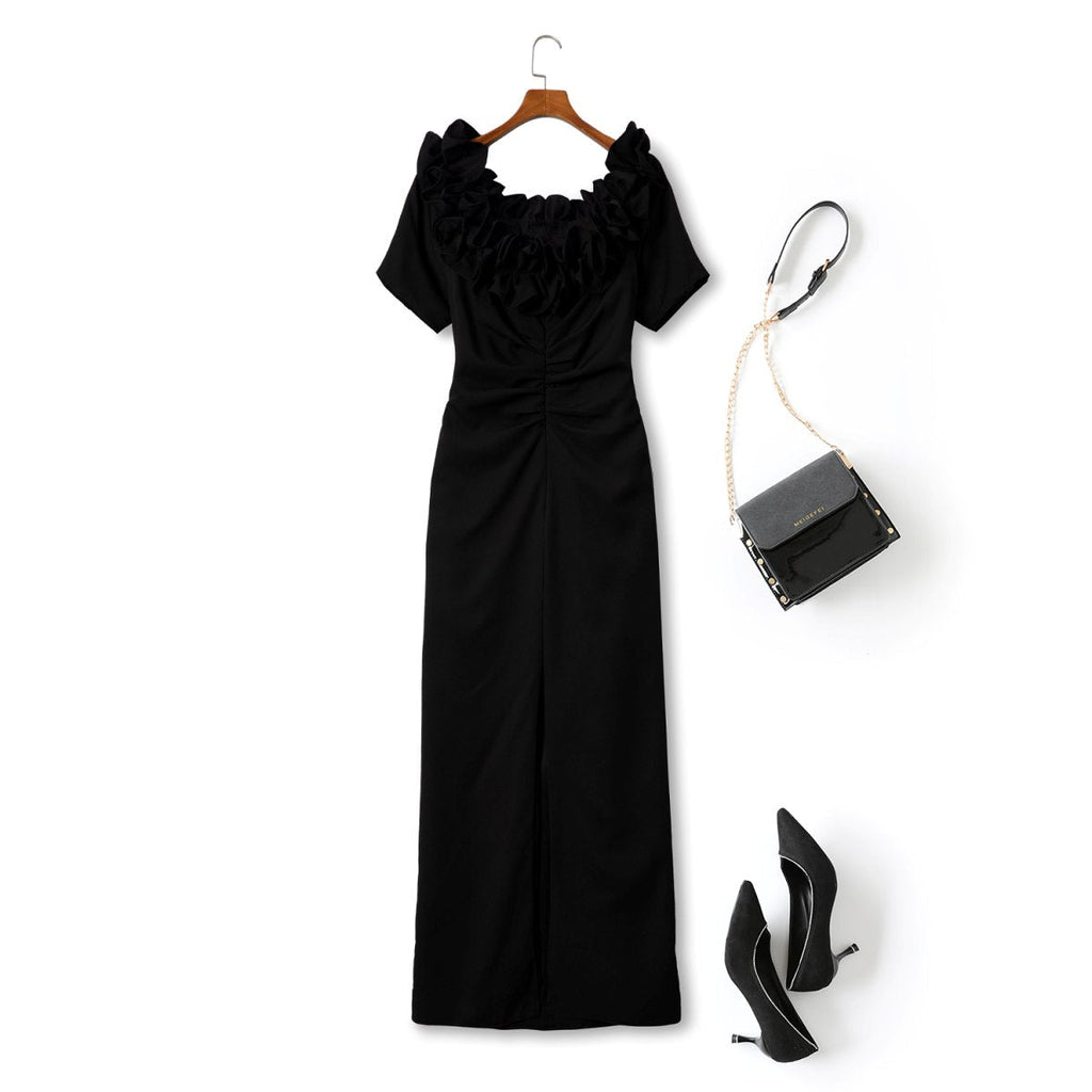 Plus Size Black Off Shoulder Fitted Evening Dress