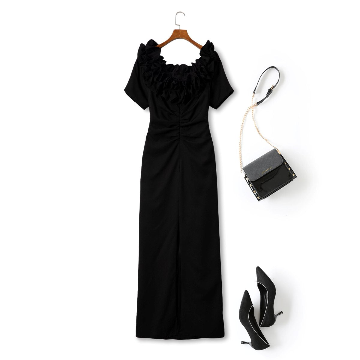 Plus Size Black Off Shoulder Fitted Evening Dress