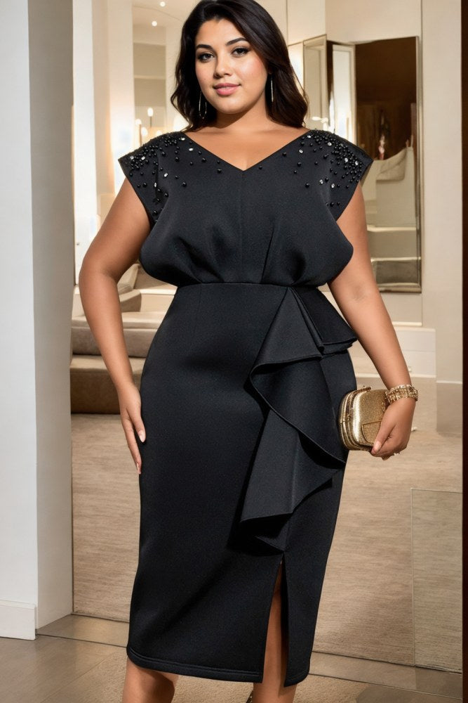Luella Plus Size Black Cap Sleeve Pencil Dress