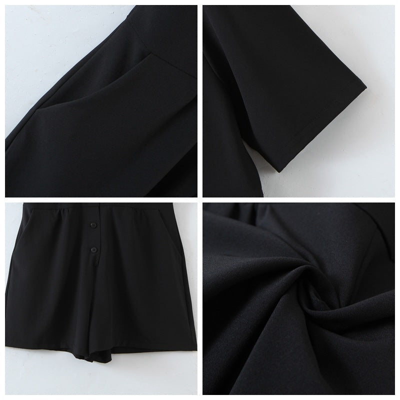 Plus Size Black Shirt Playsuit