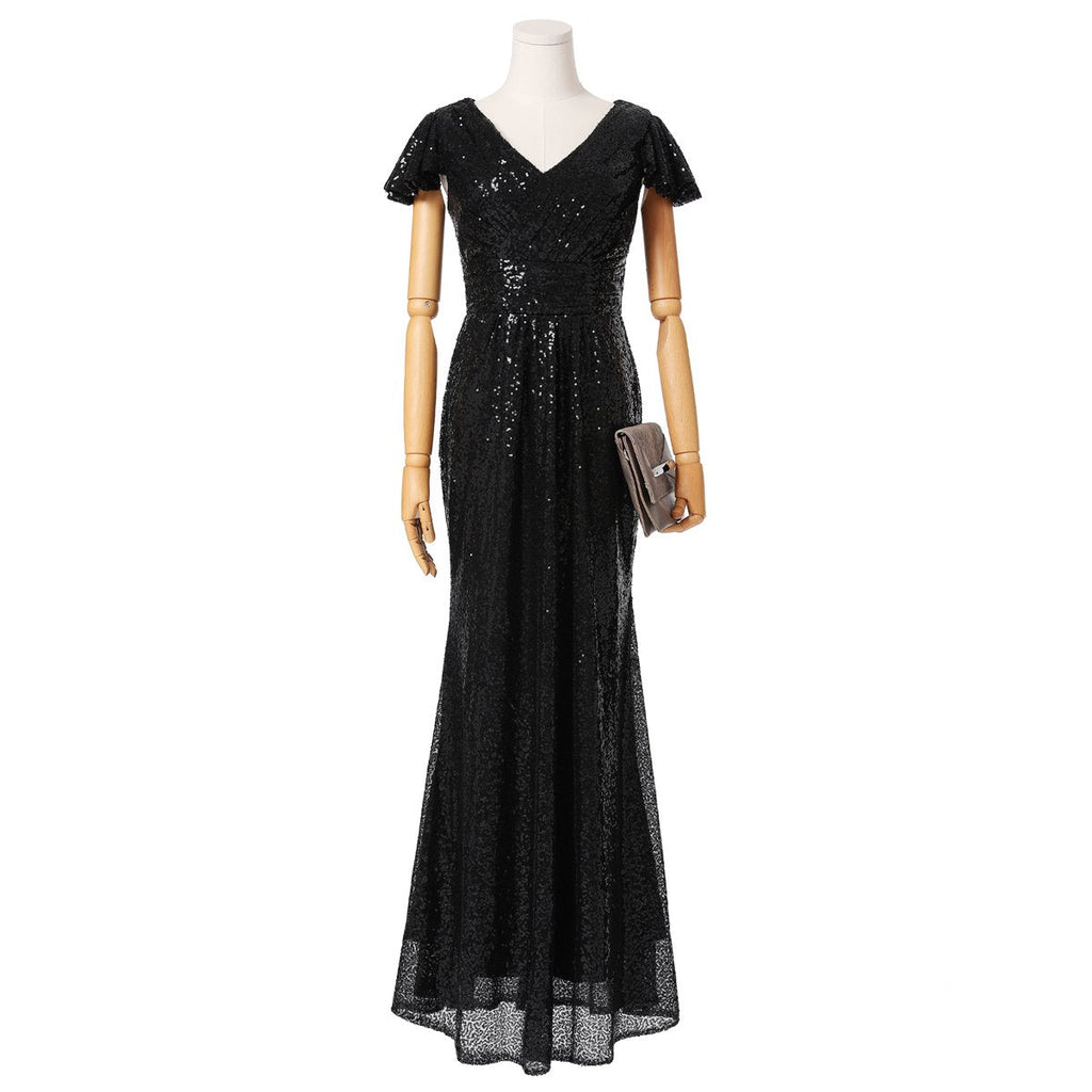Gianna Plus Size Black Sequin Evening Dress
