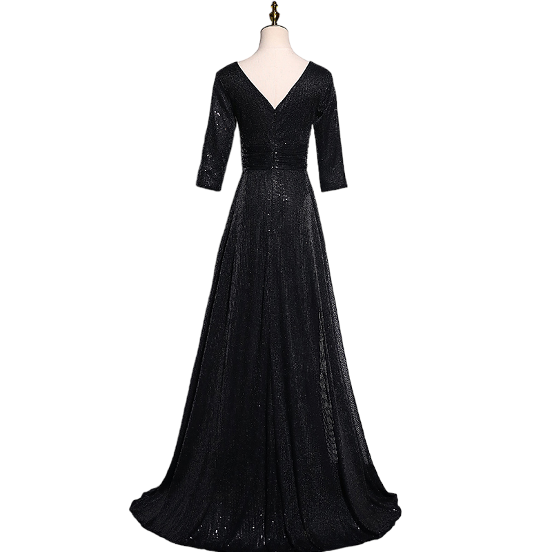 Plus Size Black Sequins Mid Sleeve Maxi Dress