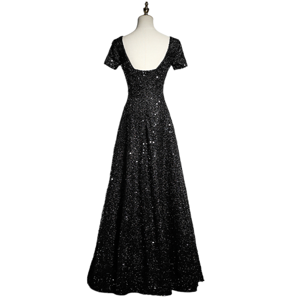 Plus Size Black Square Neck Evening Dress