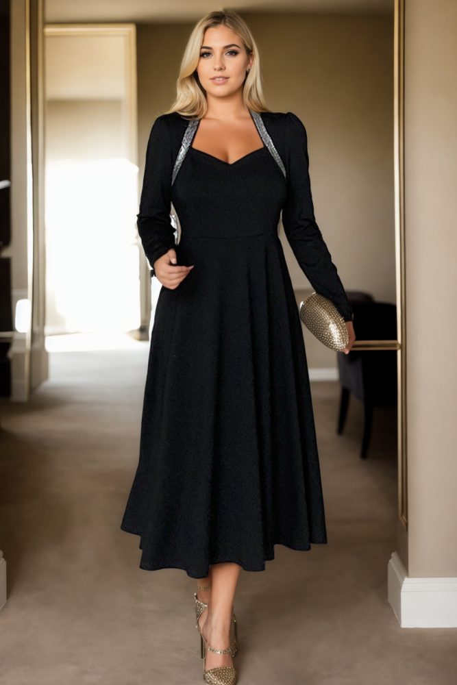 Seral Plus Size Black Long Sleeve Cocktail Dress
