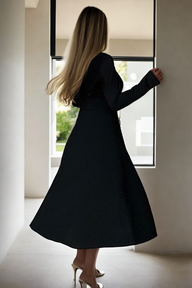 Seral Plus Size Black Long Sleeve Cocktail Dress