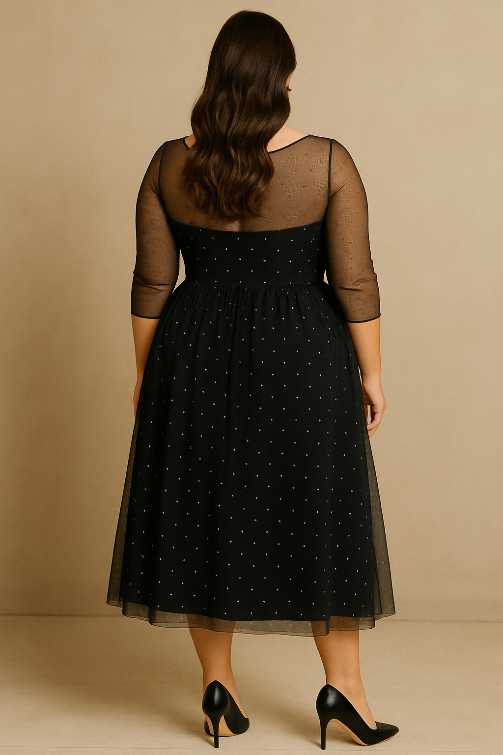 Aria Plus Size Black Fit and Flare Mesh Dress