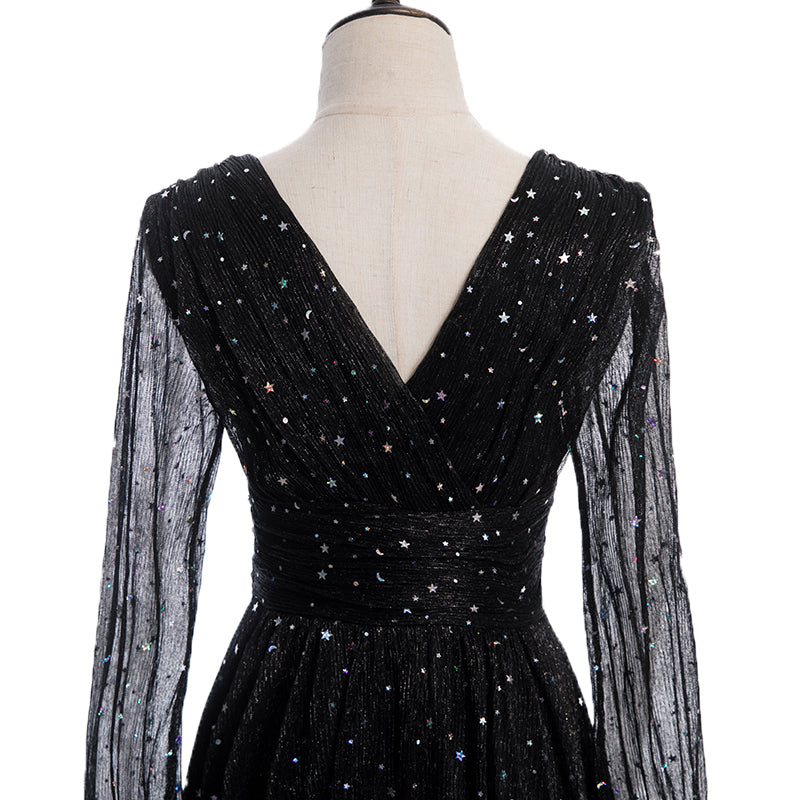Plus Size Black Wrap Evening Dress