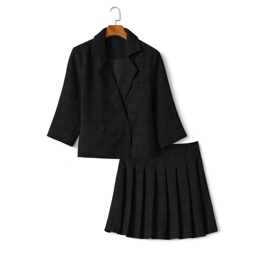Dakota Plus Size Cropped Blazer with Pleat Skirt Set