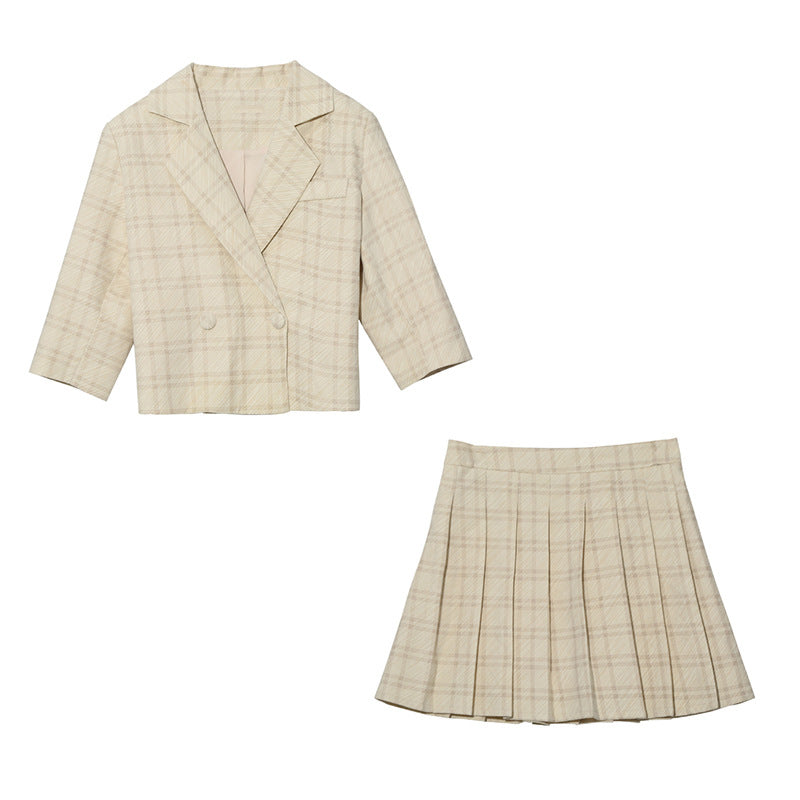 Dakota Plus Size Cropped Blazer with Pleat Skirt Set