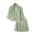 Dakota Plus Size Cropped Blazer with Pleat Skirt Set