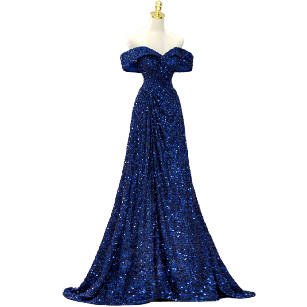 Plus Size Royal Blue Off Shoulder Formal Dress