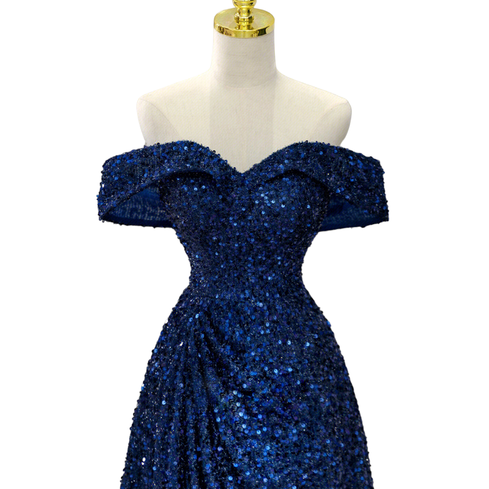 Plus Size Royal Blue Off Shoulder Formal Dress