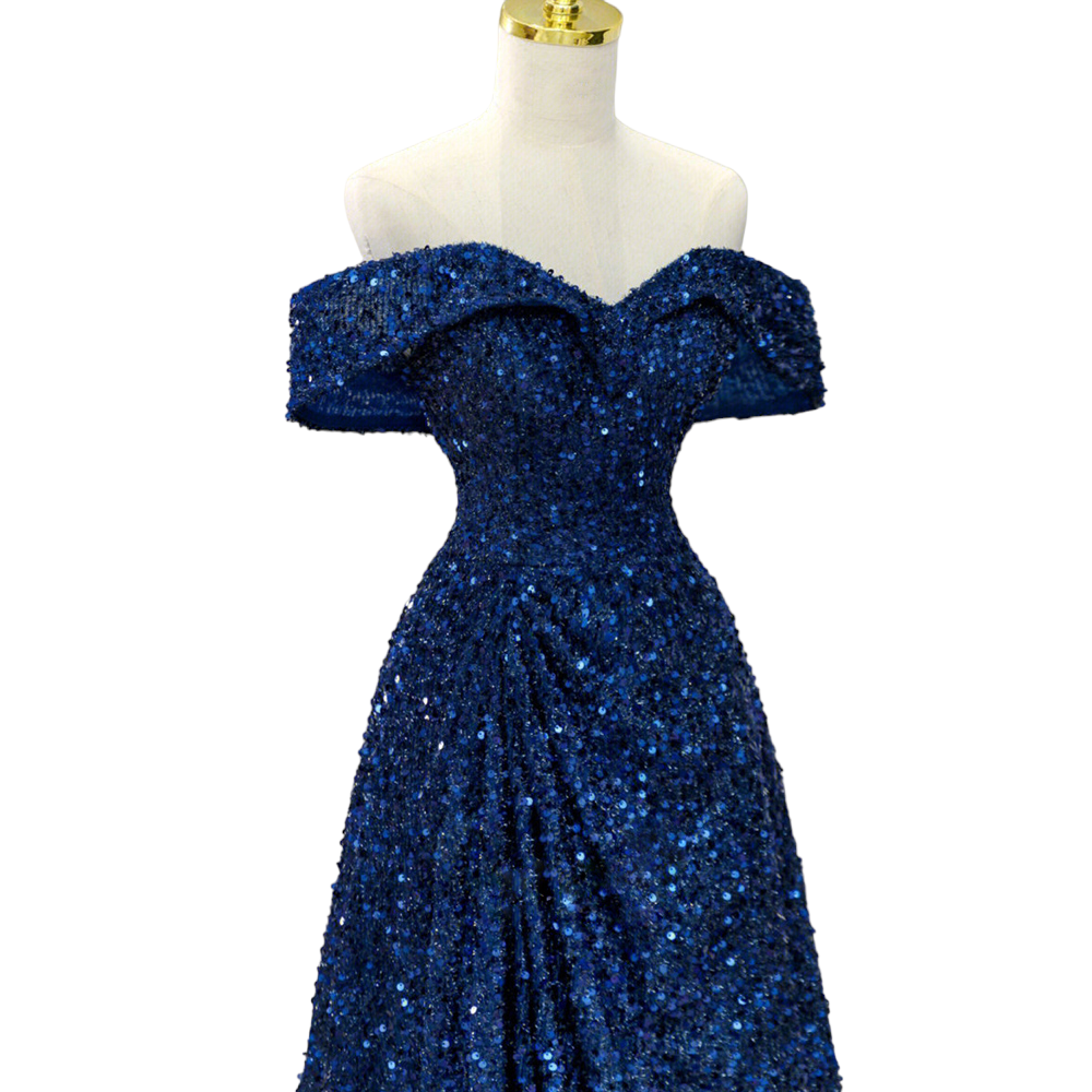 Plus Size Royal Blue Off Shoulder Formal Dress