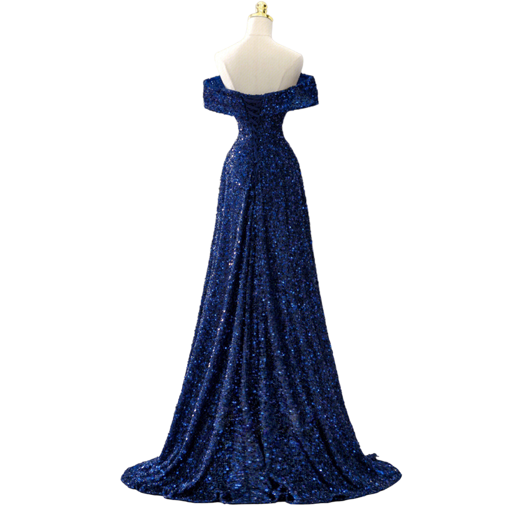Plus Size Royal Blue Off Shoulder Formal Dress
