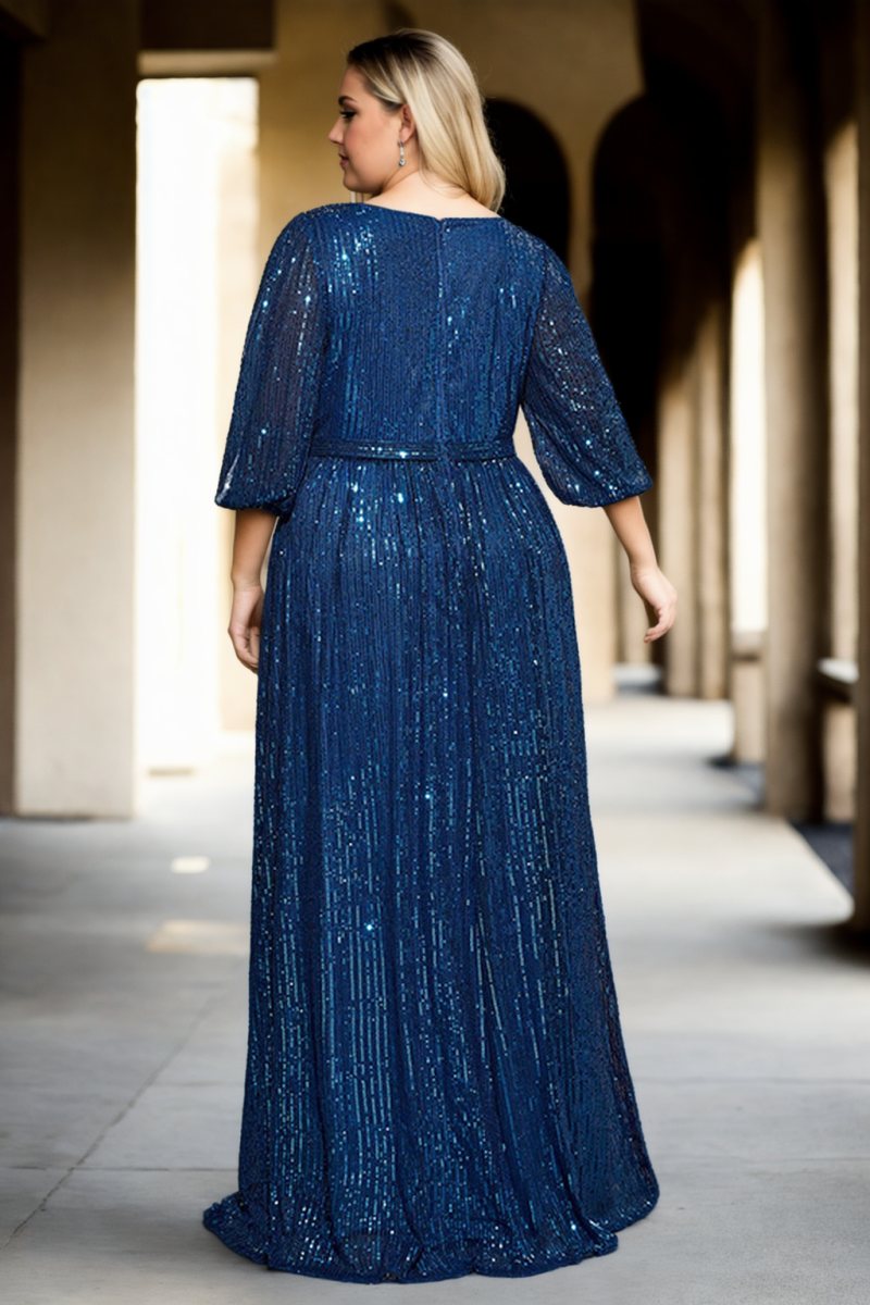 Joelle Plus Size Blue Sequins Evening Dress