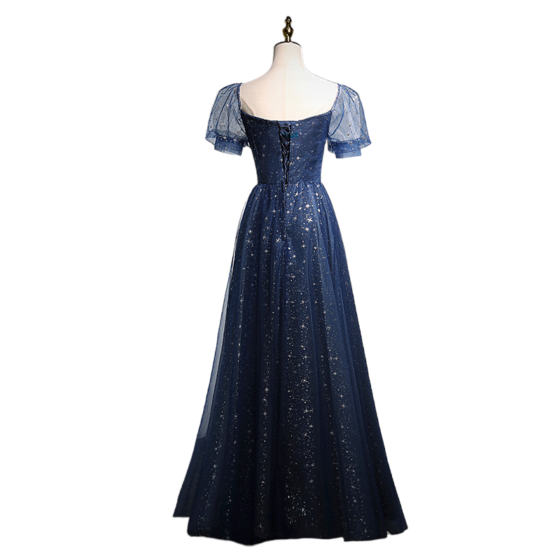 Plus Size Stars Tulle Navy Evening Dress