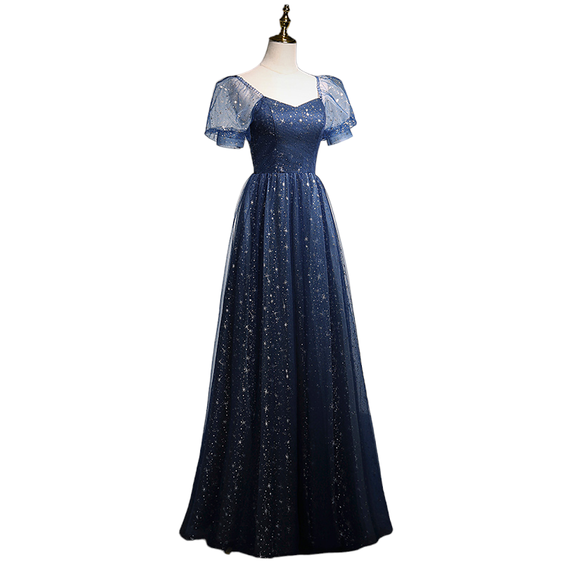 Plus Size Stars Tulle Navy Evening Dress