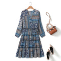 Indigo Plus Size Bohemian Print Long Sleeve Dress
