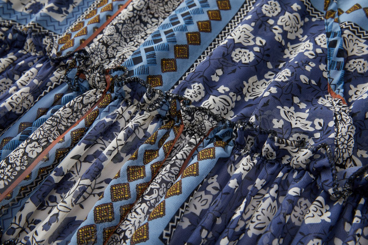Indigo Plus Size Bohemian Print Long Sleeve Dress