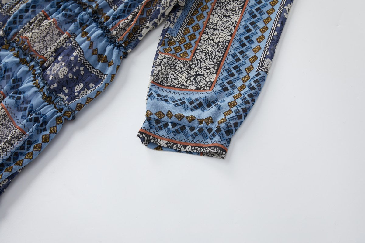 Indigo Plus Size Bohemian Print Long Sleeve Dress