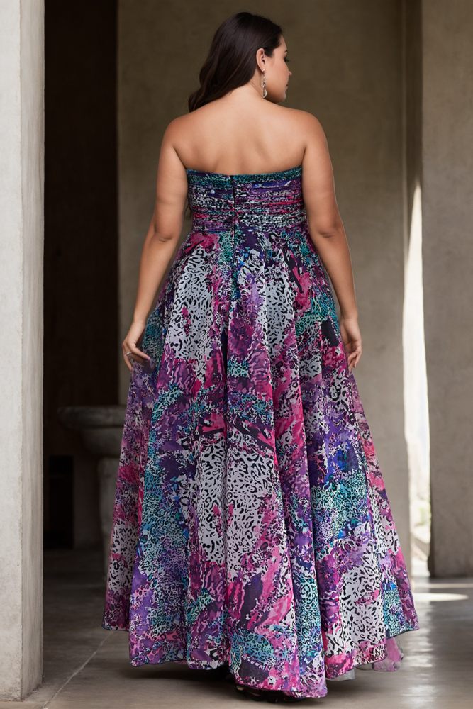 Sarah Plus Size Purple Bohemian Tube Evening Dress