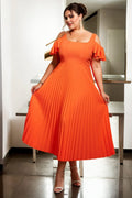Aleyna Plus Size Bright Orange Off Shoulder Dress